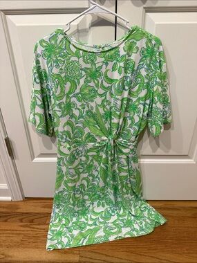 Lilly Pulitzer White Mini Dress with Bright Green Floral Print